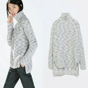 ZARA Knit Oversized Turtleneck Sweater High Low
